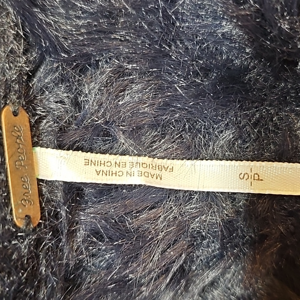 NEW FREE PEOPLE BLACK FURRY LONG SLEEVE OPEN FRONT CARDIGAN - Picture 11 of 13